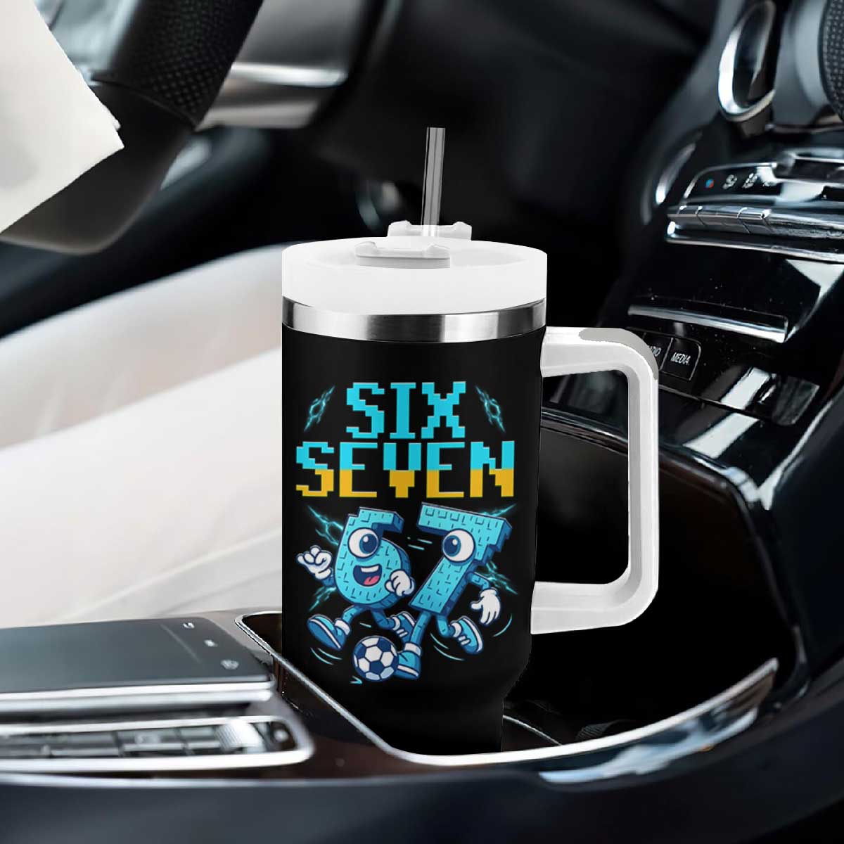 Funny Six Seven Pixel Playing Soccer Tumbler With Handle Gen Z Alpha Gift TS12 Print Your Wear