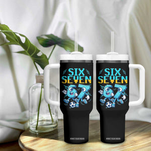 Funny Six Seven Pixel Playing Soccer Tumbler With Handle Gen Z Alpha Gift TS12 Print Your Wear