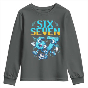 Funny Six Seven Pixel Playing Soccer Youth Sweatshirt Gen Z Alpha Gift TS12 Dark Heather Print Your Wear
