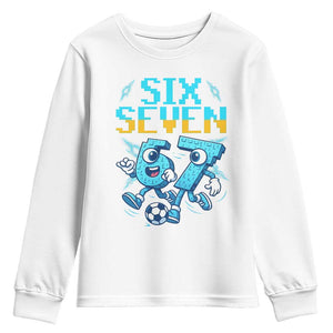 Funny Six Seven Pixel Playing Soccer Youth Sweatshirt Gen Z Alpha Gift TS12 White Print Your Wear