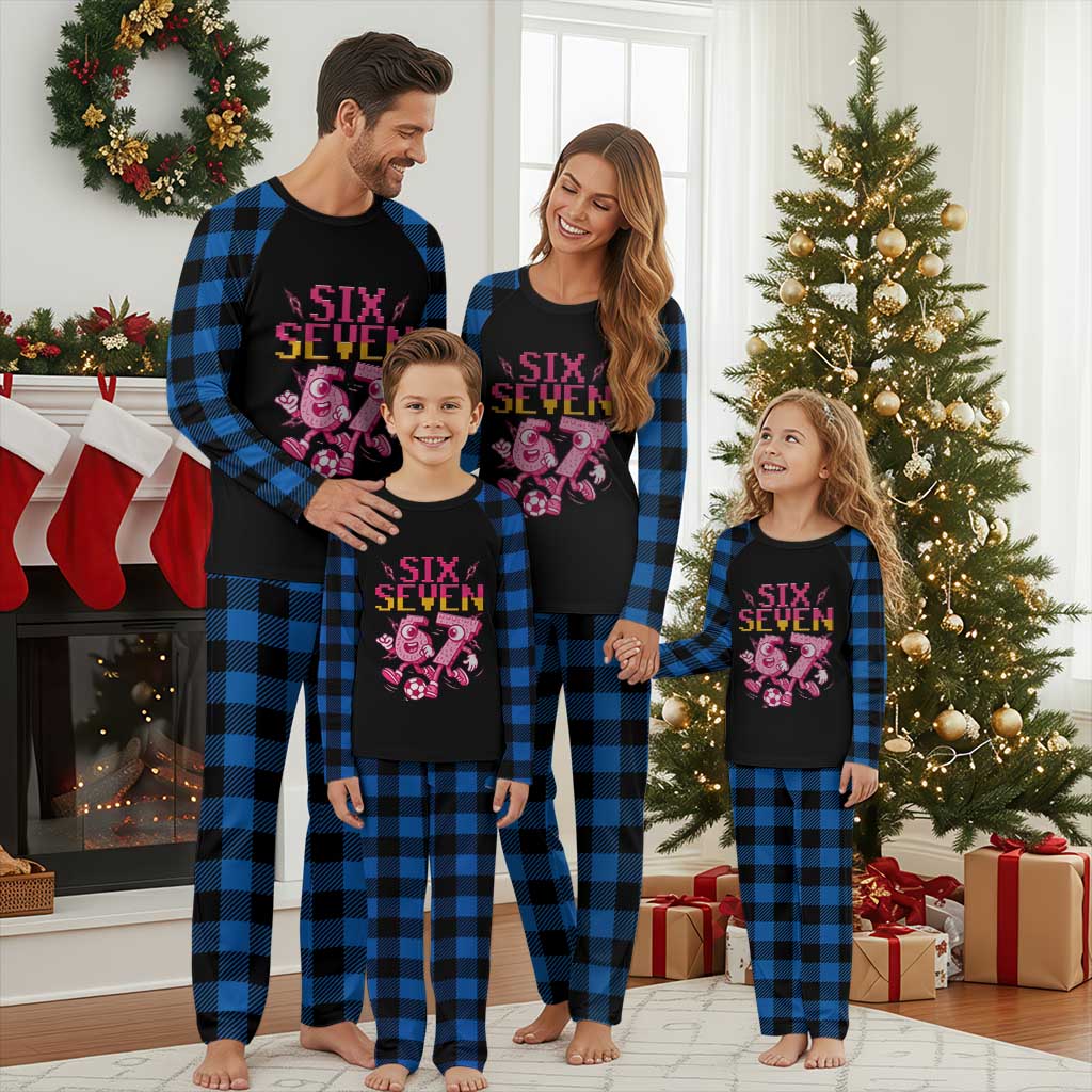 Funny Gen Z Alpha Gift Plaid Pajama Set Six Seven Meme Soccer Lover TS12 Blue Plaid Print Your Wear
