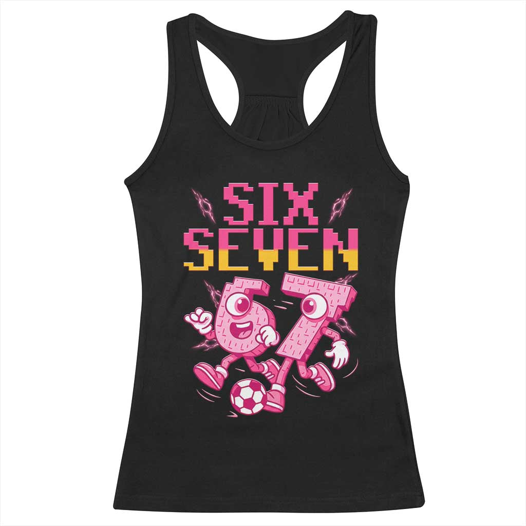 Funny Gen Z Alpha Gift Racerback Tank Top Six Seven Meme Soccer Lover TS12 Black Print Your Wear