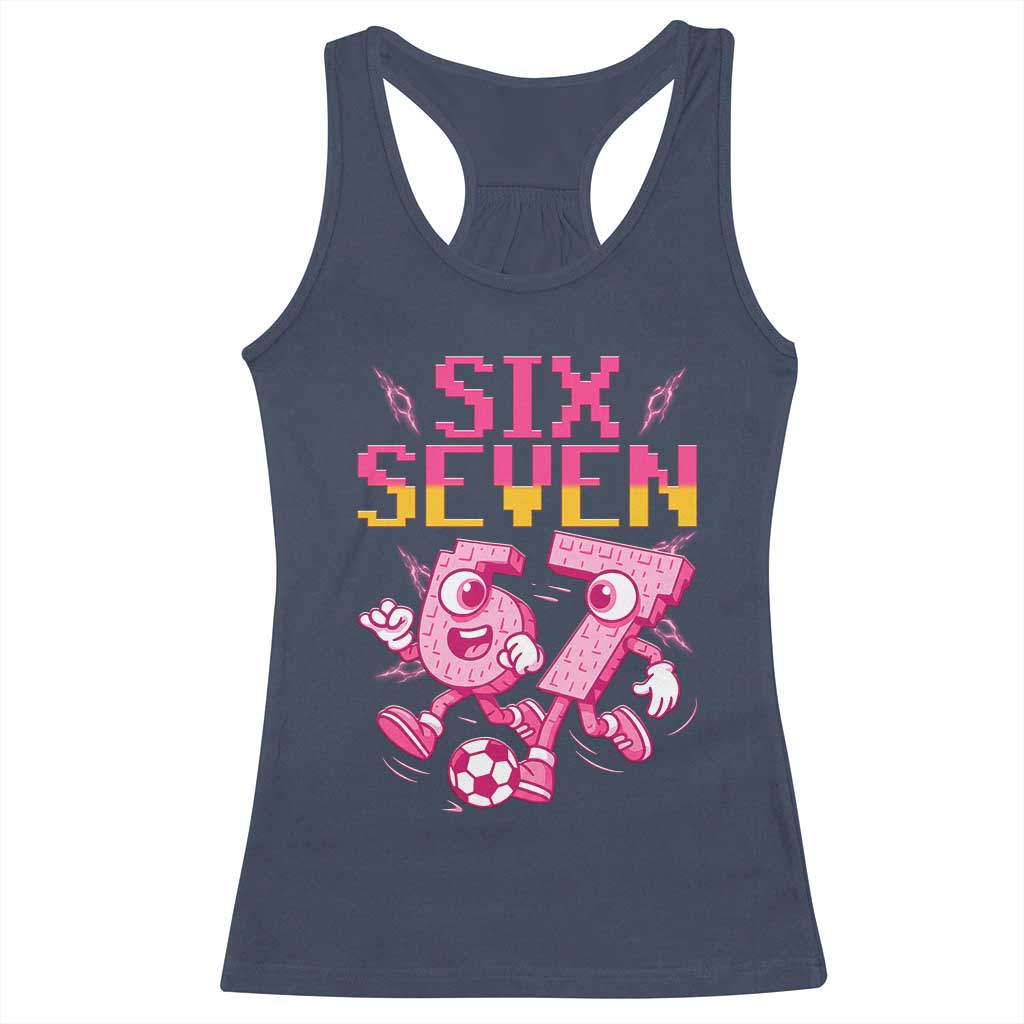 Funny Gen Z Alpha Gift Racerback Tank Top Six Seven Meme Soccer Lover TS12 Navy Print Your Wear