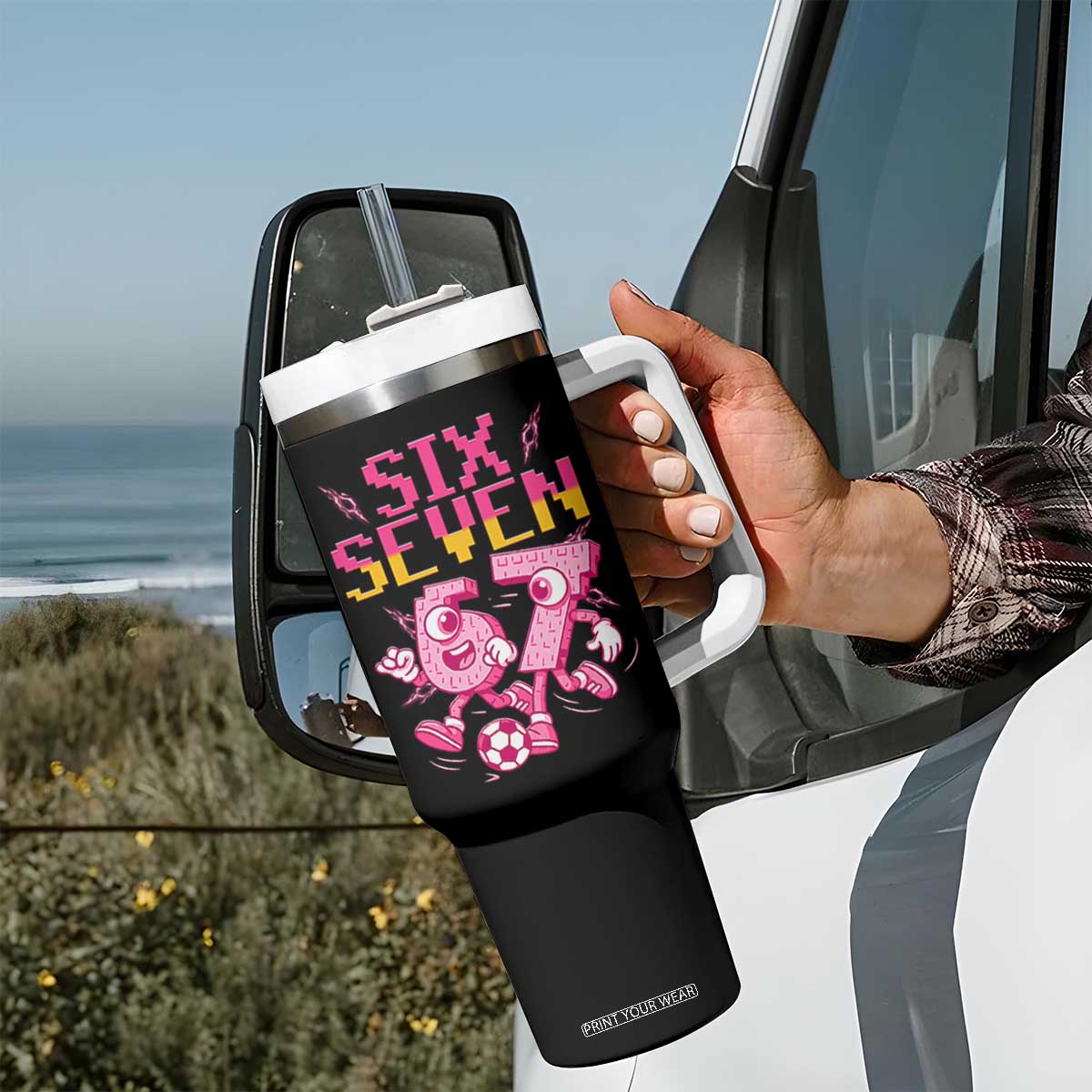Funny Gen Z Alpha Gift Tumbler With Handle Six Seven Meme Soccer Lover TS12 Print Your Wear