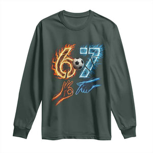 Funny Soccer Lover Long Sleeve Shirt Six Seven Meme Trending Gift TS12 Dark Forest Green Print Your Wear
