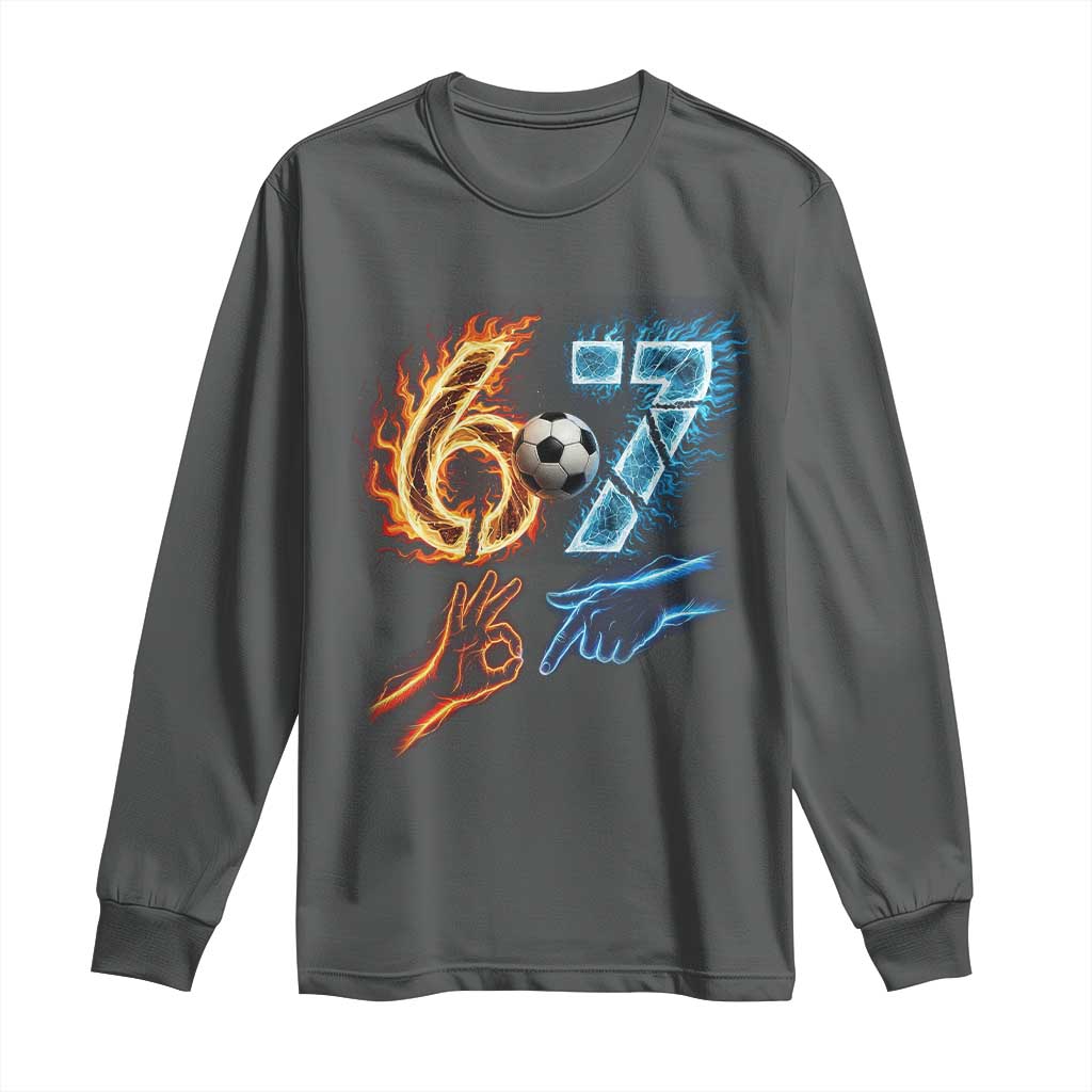 Funny Soccer Lover Long Sleeve Shirt Six Seven Meme Trending Gift TS12 Dark Heather Print Your Wear