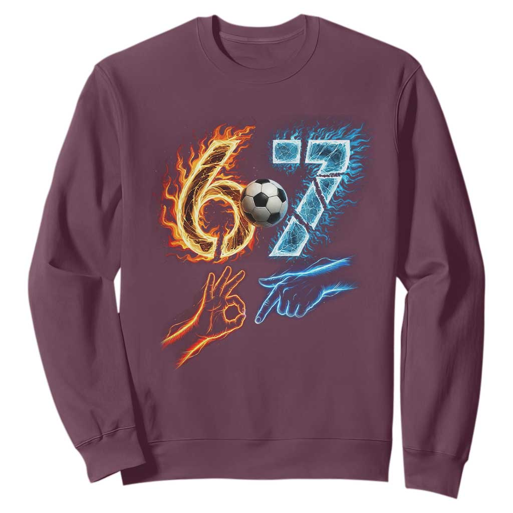 Funny Soccer Lover Sweatshirt Six Seven Meme Trending Gift TS12 Maroon Print Your Wear