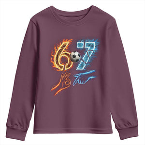 Funny Soccer Lover Youth Sweatshirt Six Seven Meme Trending Gift TS12 Maroon Print Your Wear