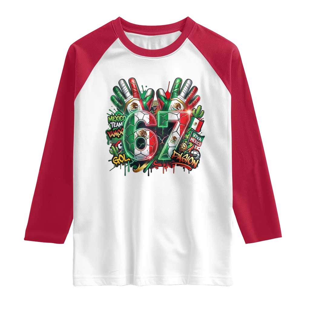 Funny Mexico Soccer Raglan Shirt Six Seven Meme Trending Gift TS12 White Red Print Your Wear