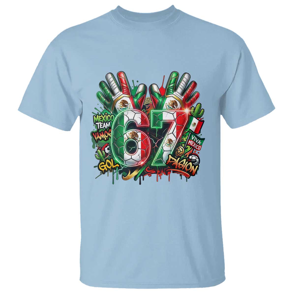 Funny Mexico Soccer T Shirt Six Seven Meme Trending Gift TS12 Light Blue Print Your Wear