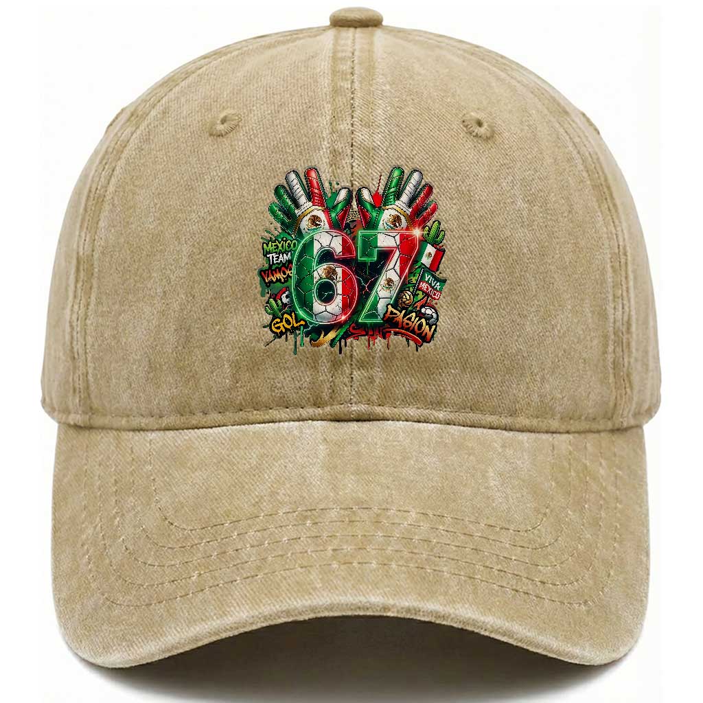 Funny Mexico Soccer Washed Cotton Baseball Cap Six Seven Meme Trending Gift TS12 Print Your Wear