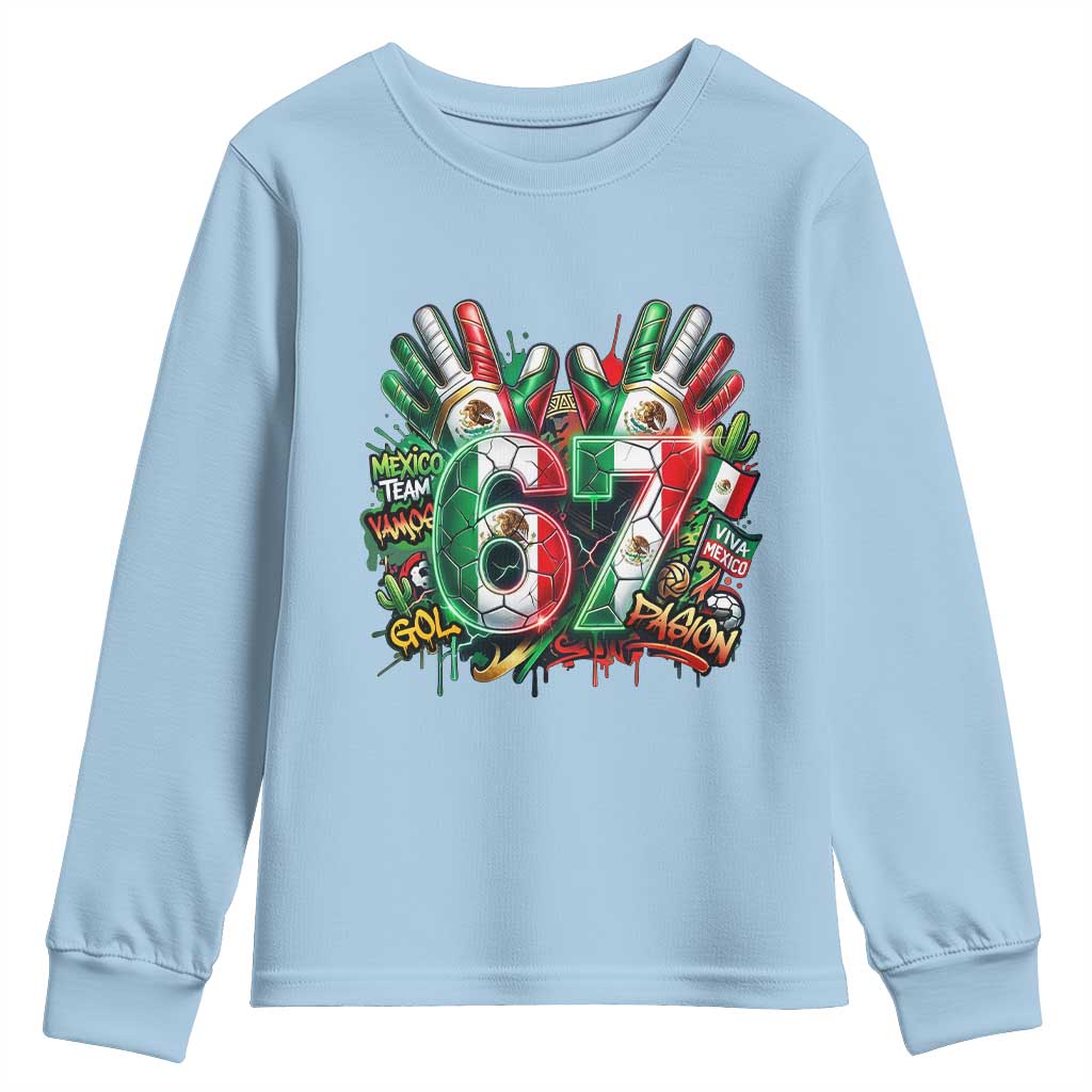 Funny Mexico Soccer Youth Sweatshirt Six Seven Meme Trending Gift TS12 Light Blue Print Your Wear