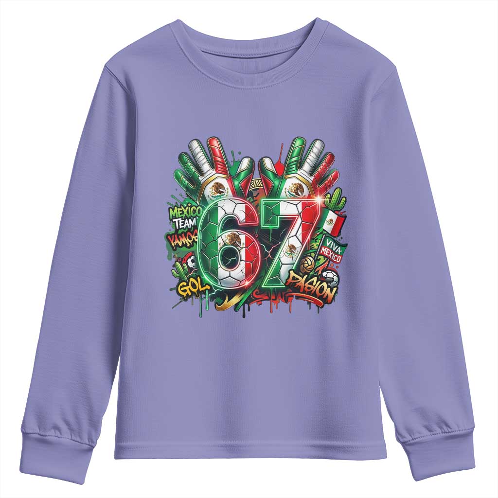 Funny Mexico Soccer Youth Sweatshirt Six Seven Meme Trending Gift TS12 Violet Print Your Wear