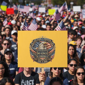 Vintage American Flag Eagle 250th Anniversary Protest Sign No Kings In America TS12 Horizontal 18" × 24" Yellow Print Your Wear