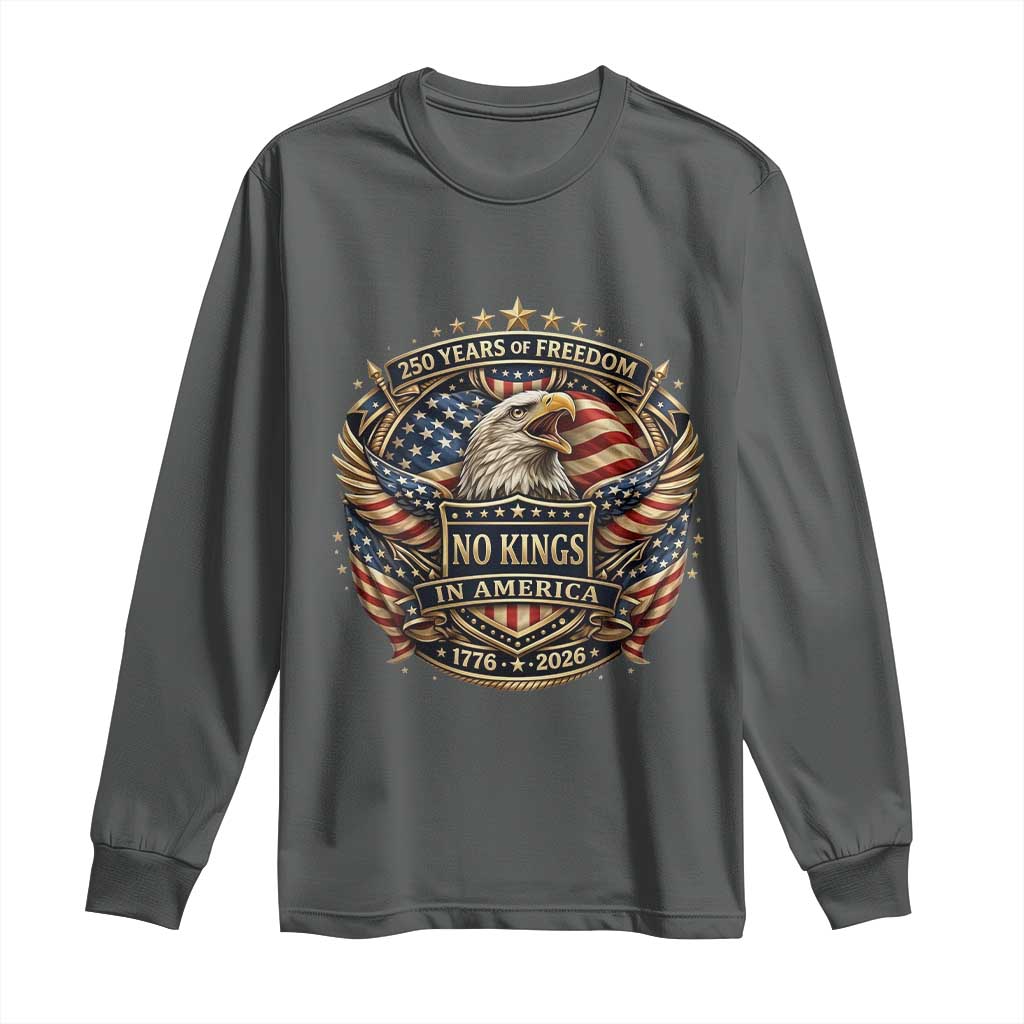 Vintage American Flag Eagle 250th Anniversary Long Sleeve Shirt No Kings In America TS12 Dark Heather Print Your Wear