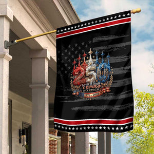 250 Years No Kings Garden Flag Patriotic Independence Anniversary TS12 Distressed Black Red Print Your Wear