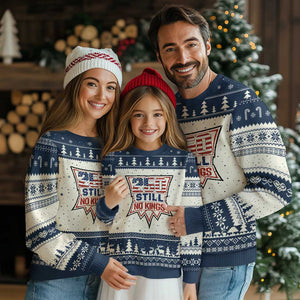 Crown Protest 250 Still No Kings Ugly Christmas Sweater American Independence Pride TS12 Beige Navy Print Your Wear