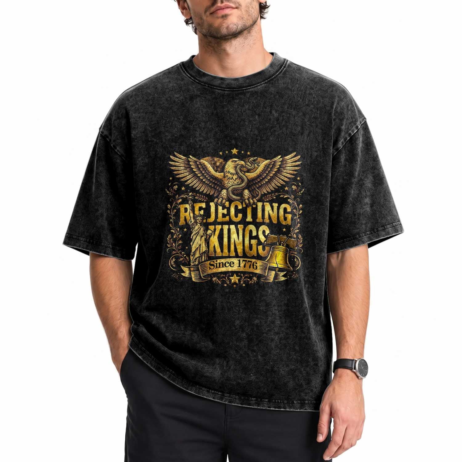 Rejecting Kings Since 1776 Washed Cotton T-Shirt Eagle Freedom Patriotic