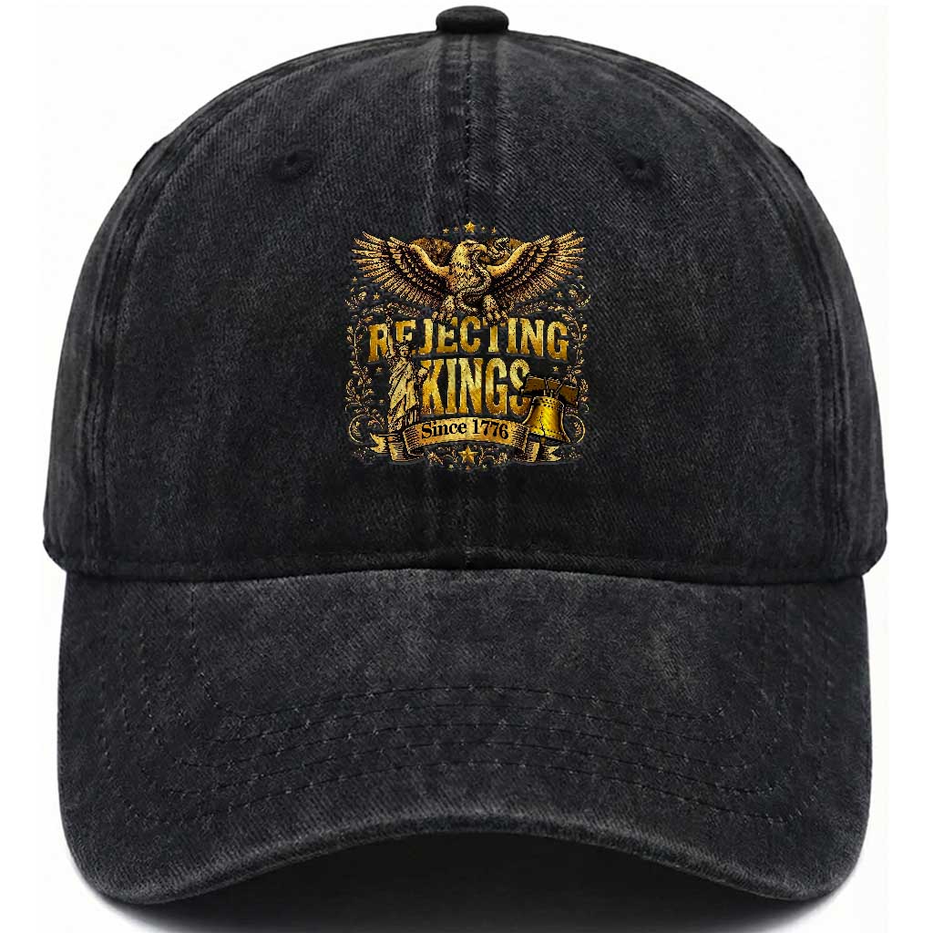 Rejecting Kings Since 1776 Washed Cotton Baseball Cap Eagle Freedom Patriotic TS12 Washed Cap Universal Fit Black Print Your Wear
