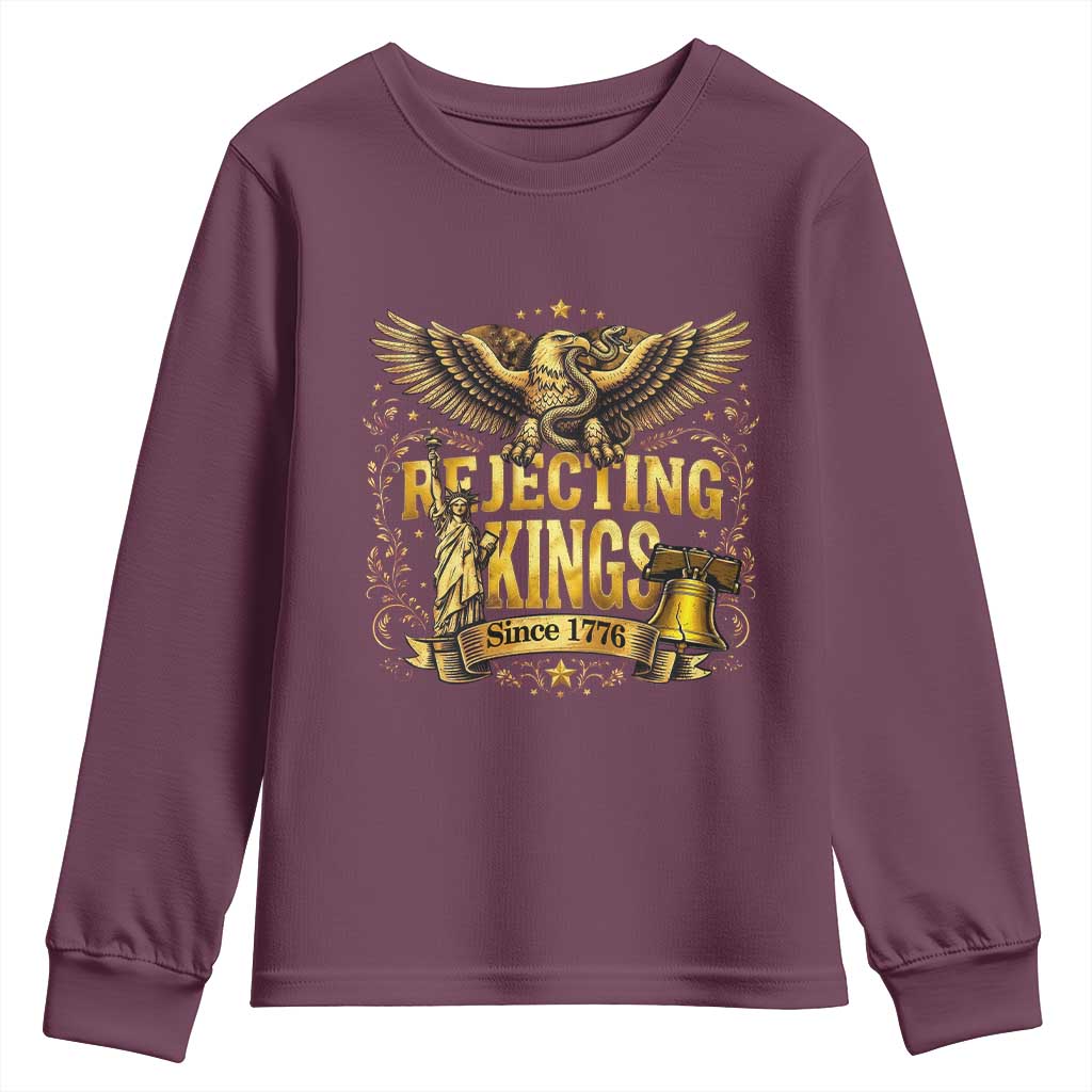 Rejecting Kings Since 1776 Youth Sweatshirt Eagle Freedom Patriotic TS12 Maroon Print Your Wear