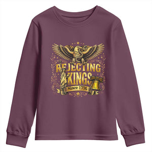 Rejecting Kings Since 1776 Youth Sweatshirt Eagle Freedom Patriotic TS12 Maroon Print Your Wear