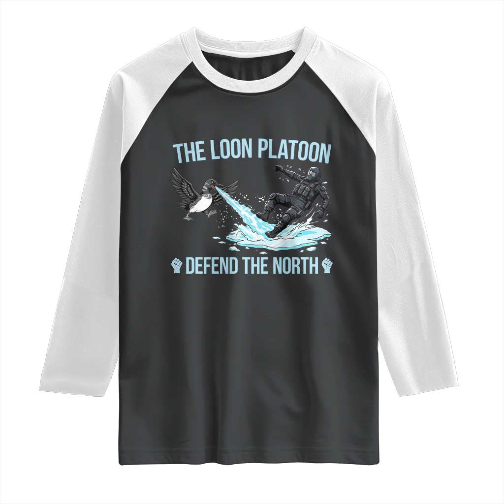 The Loon Platoon Defend The North Raglan Shirt Minnesota State Bird Rebel TS12 Black White Print Your Wear