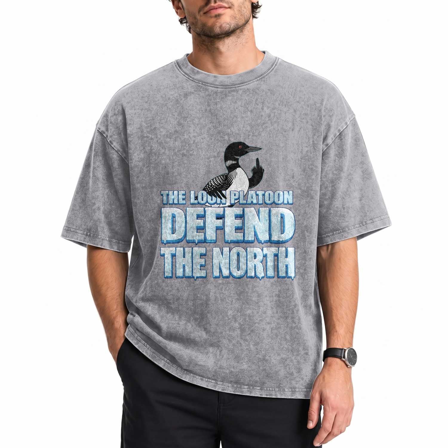 The Loon Platoon Defend The North Washed Cotton T-Shirt MN State Bird Loon Resistance
