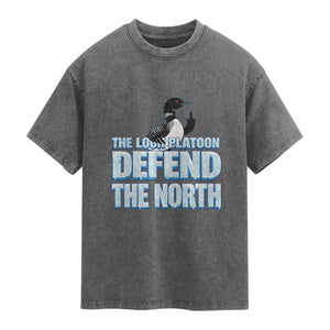 The Loon Platoon Defend The North Washed Cotton T-Shirt MN State Bird Loon Resistance