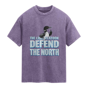 The Loon Platoon Defend The North Washed Cotton T-Shirt MN State Bird Loon Resistance