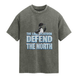 The Loon Platoon Defend The North Washed Cotton T-Shirt MN State Bird Loon Resistance