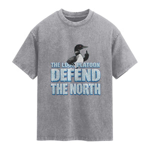 The Loon Platoon Defend The North Washed Cotton T-Shirt MN State Bird Loon Resistance