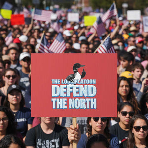 The Loon Platoon Defend The North Protest Sign MN State Bird Loon Resistance TS12 Horizontal 18" × 24" Red Print Your Wear