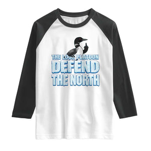 The Loon Platoon Defend The North Raglan Shirt MN State Bird Loon Resistance TS12 White Black Print Your Wear