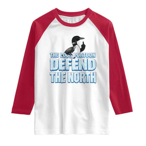 The Loon Platoon Defend The North Raglan Shirt MN State Bird Loon Resistance TS12 White Red Print Your Wear