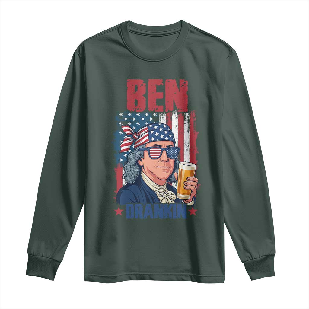 Benjamin Franklin Long Sleeve Shirt Funny Ben Drankin American History TS12 Dark Forest Green Print Your Wear