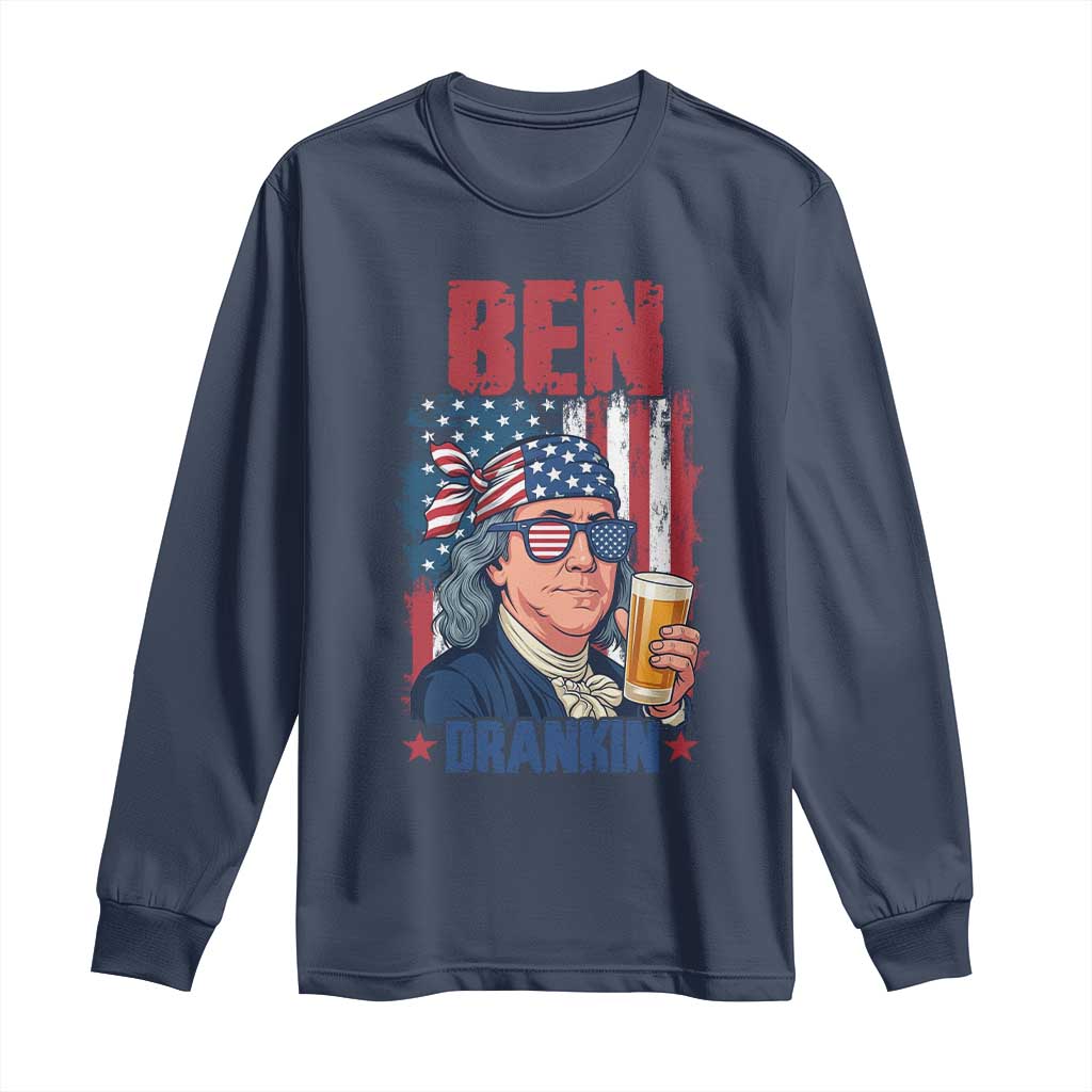 Benjamin Franklin Long Sleeve Shirt Funny Ben Drankin American History TS12 Navy Print Your Wear