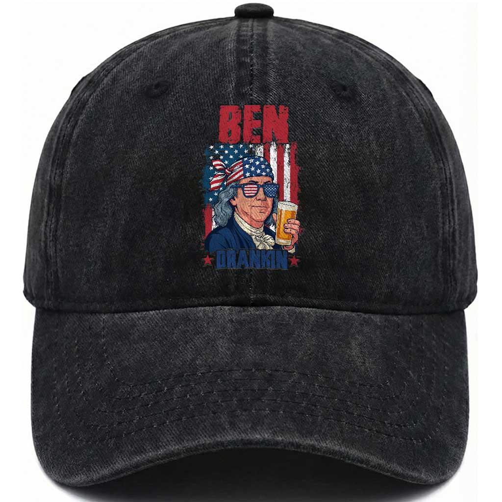 Benjamin Franklin Washed Cotton Baseball Cap Funny Ben Drankin American History TS12 Washed Cap Universal Fit Black Print Your Wear