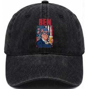 Benjamin Franklin Washed Cotton Baseball Cap Funny Ben Drankin American History TS12 Washed Cap Universal Fit Black Print Your Wear