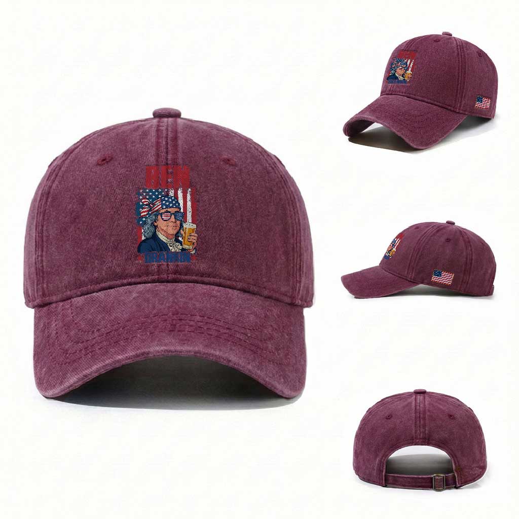 Benjamin Franklin Washed Cotton Baseball Cap Funny Ben Drankin American History TS12 Washed Cap Universal Fit Burgundy Print Your Wear