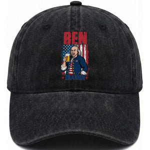 Benjamin Franklin Washed Cotton Baseball Cap Funny Patriotic Founding Father TS12 Washed Cap Universal Fit Black Print Your Wear