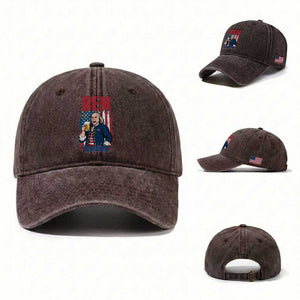 Benjamin Franklin Washed Cotton Baseball Cap Funny Patriotic Founding Father TS12 Washed Cap Universal Fit Dark Brown Print Your Wear