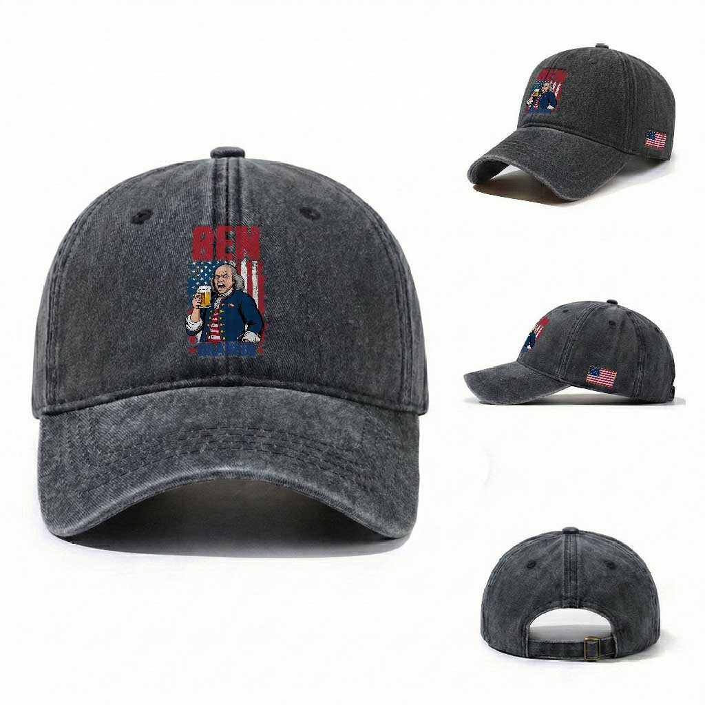 Benjamin Franklin Washed Cotton Baseball Cap Funny Patriotic Founding Father TS12 Washed Cap Universal Fit Dark Gray Print Your Wear