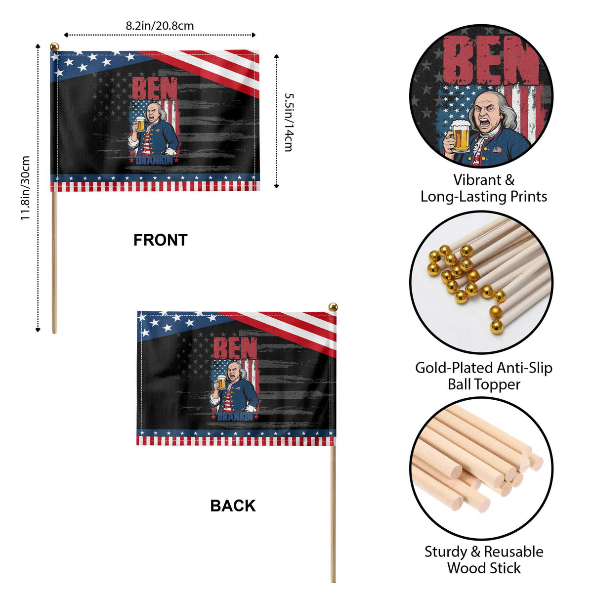 Benjamin Franklin Patriotic Handheld Flag Funny Patriotic Founding Father TS12 Print Your Wear