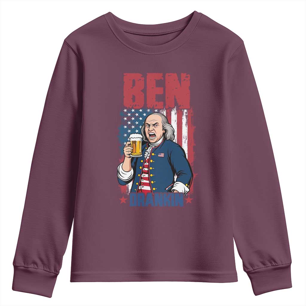 Benjamin Franklin Youth Sweatshirt Funny Patriotic Founding Father TS12 Maroon Print Your Wear