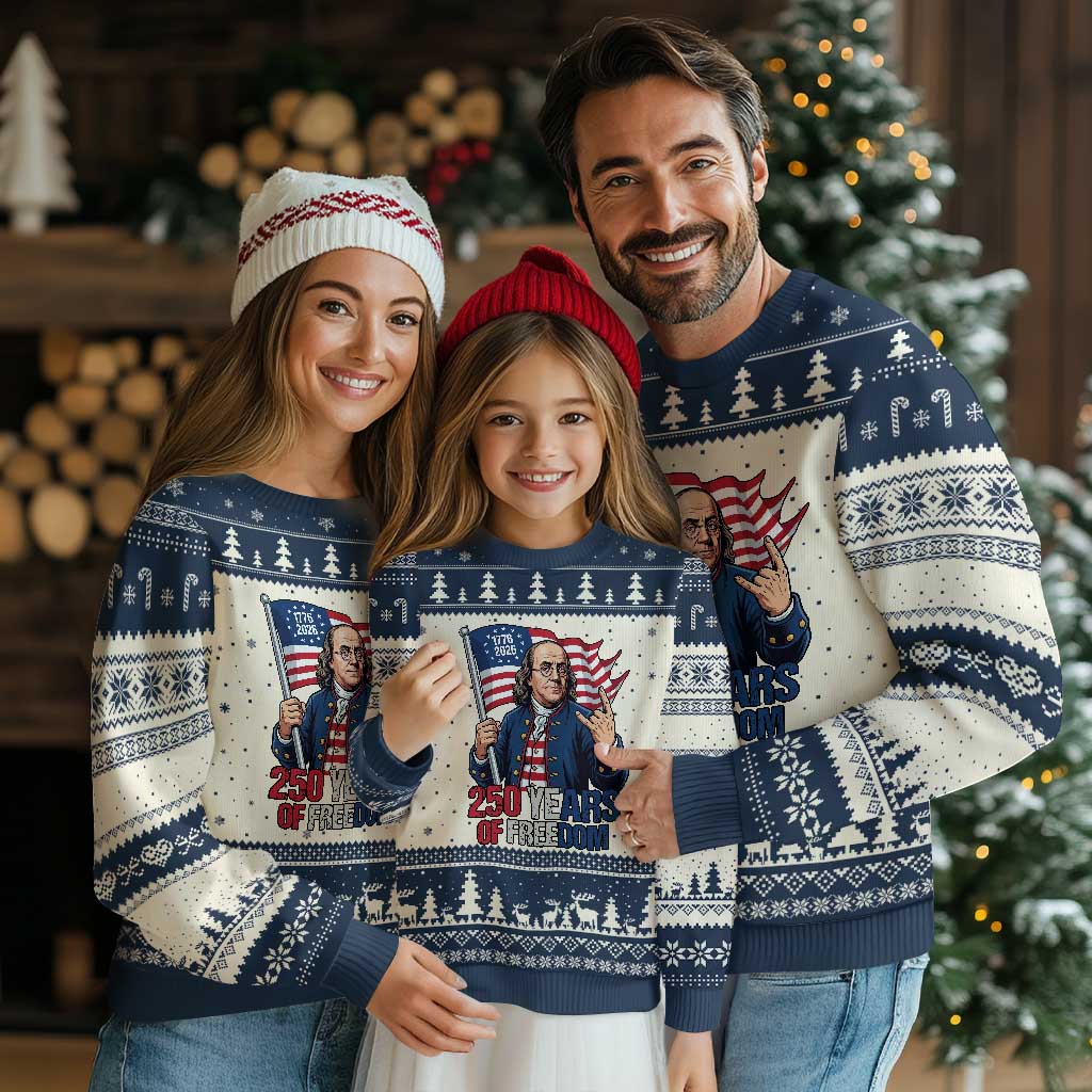 Patriotic Benjamin Franklin Ugly Christmas Sweater 250 Years Of Freedom TS12 Beige Navy Print Your Wear