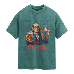 Funny Benjamin Franklin Washed Cotton T-Shirt Cheers To 250 Years