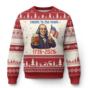 Funny Benjamin Franklin Ugly Christmas Sweater Cheers To 250 Years TS12 Beige Red Print Your Wear