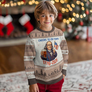 Funny Benjamin Franklin Ugly Christmas Sweater Cheers To 250 Years TS12 Mocha Mousse Print Your Wear