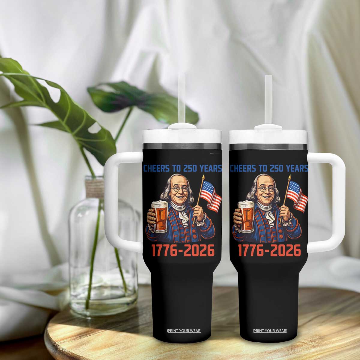 Funny Benjamin Franklin Tumbler With Handle Cheers To 250 Years TS12 Print Your Wear