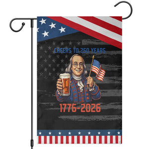 Funny Benjamin Franklin Garden Flag Cheers To 250 Years TS12 Distressed Black Blue Print Your Wear